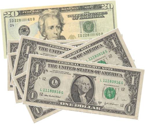 A $20 and five $1 dollar bills will cover you for most tipping needs!